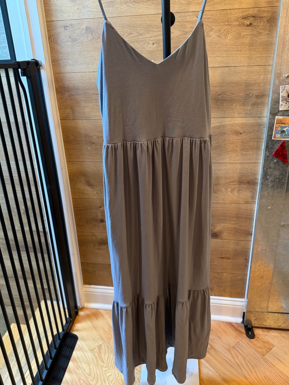 Emily Daniels NWT Gray Tiered Maxi Dress Pockets Smocked Back Size M